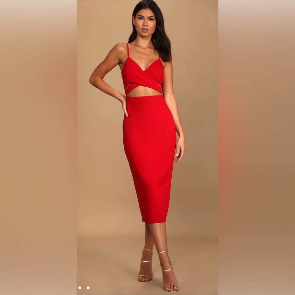 NWOT Red Cutout Bodycon Midi Dress